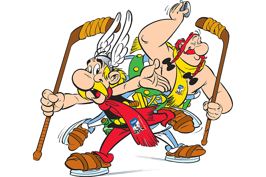 Die neuen WM Maskottchen: Asterix und Oberlix.