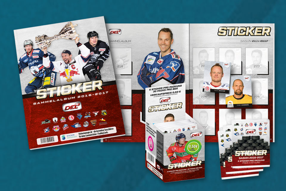 DEL Sticker Sammelalbum mit Sticker Box.