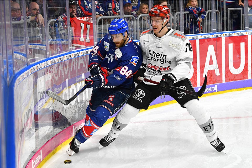 Andrew Desjardins (Mannheim) gegen Mike Zalewski (Köln) Andrew Desjardins (Mannheim) gegen Mike Zalewski (Köln)
